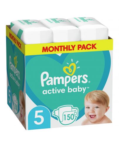 Бебешки пелени Pampers - Active Baby 5, 150 броя  - 1