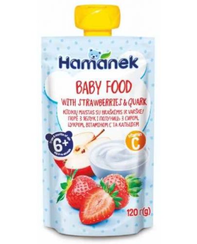 Бeбешко пюре Hamanekс - Пауч с ягоди и кварк, 120 g - 1