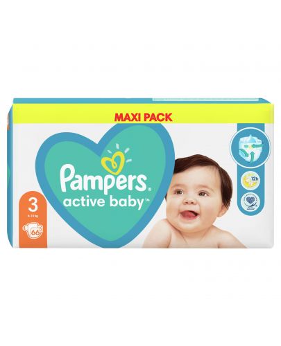 Бебешки пелени Pampers - Active Baby 3, 66 броя  - 5