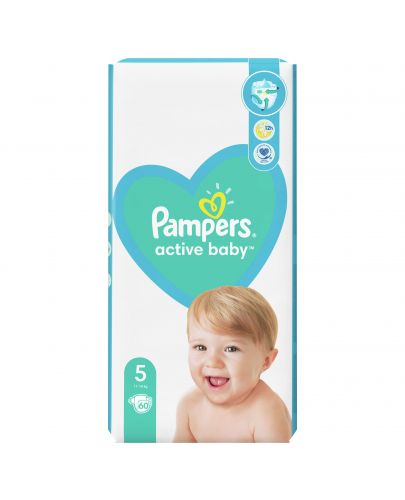 Бебешки пелени Pampers - Active Baby 5, 60 броя  - 1