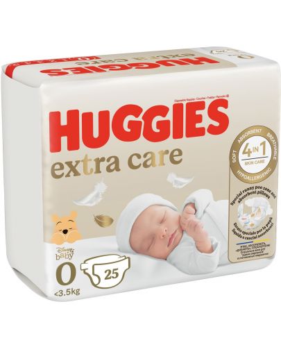 Бебешки пелени Huggies Extra Care - Размер 0, до 3.5 kg, 25 броя - 2