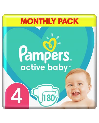 Бебешки пелени Pampers - Active Baby 4, 180броя  - 4