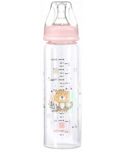 Бебешко стъклено шише KikkaBoo Savanna - 240 ml, розово - 1