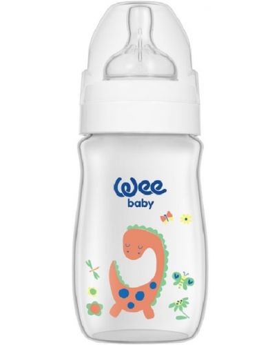 Бебешко шише с широко гърло Wee Baby Classic Plus, PP, 250 ml., розов динозавър - 1