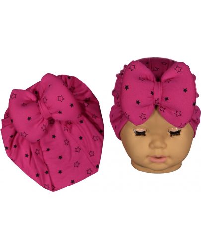 Бебешка шапка тип тюрбан NewWorld - Розова на зайчета - 1