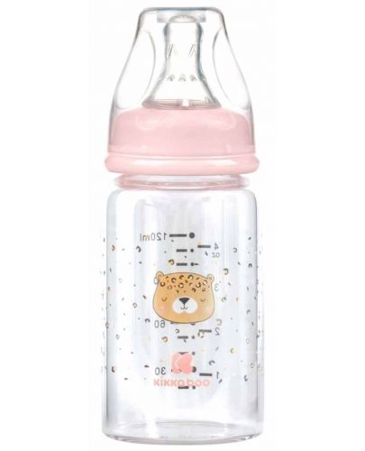 Бебешко стъклено шише KikkaBoo Savanna - 120 ml, розово - 1