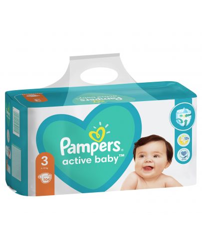 Бебешки пелени Pampers - Active Baby 3, 104 броя  - 1