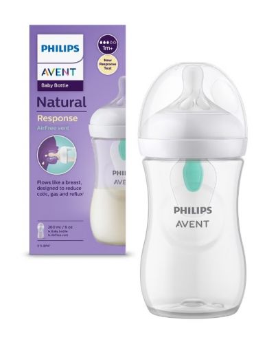 Бебешко шише Philips Avent - Natural Response 3.0, AirFree, с биберон 1m+, 260 ml - 1