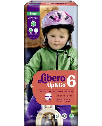 Бебешки пелени гащи Libero Up&Go – Jumbo 6, 34 броя - 1
