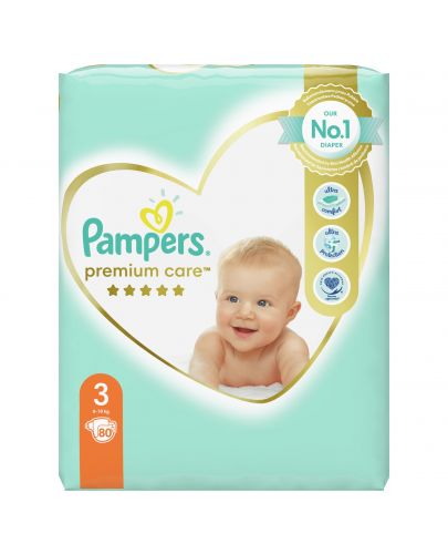 Бебешки пелени Pampers - Premium Care 3, 80 броя  - 2