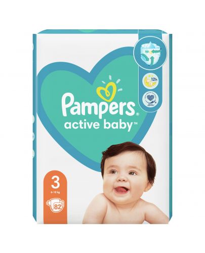 Бебешки пелени Pampers - Active Baby 3, 82 броя  - 1