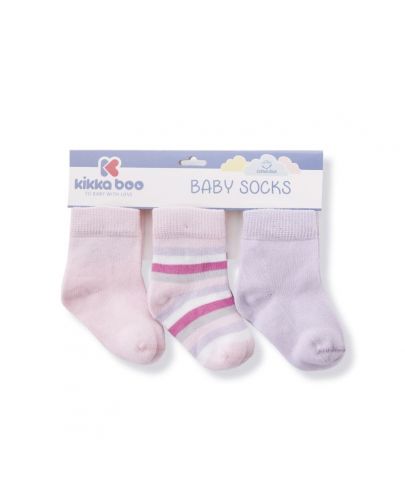 Бебешки чорапи Kikka Boo Stripes - Памучни, 1-2 години, лилави - 1