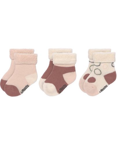 Бебешки чорапи Lassig - 0-4 месеца, бели-розови, 3 чифта - 1