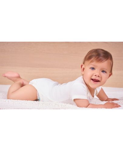 Бебешко боди с къс ръкав Bio Baby - Органичен памук, екрю - 3