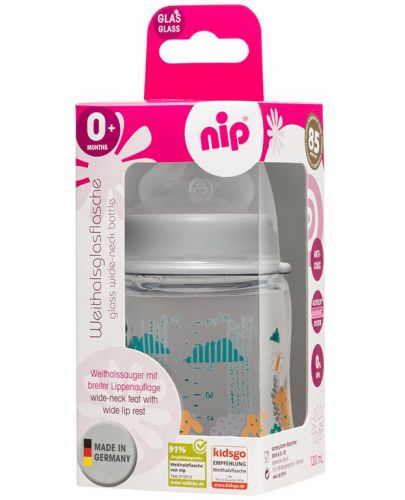 Бебешко стъклено шише NIP - Flow S, 0 м+, 120 ml, Boy - 3