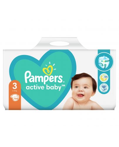 Бебешки пелени Pampers - Active Baby 3, 104 броя  - 2