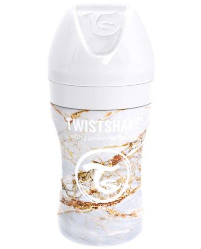 Бебешко шише Twistshake - Мраморно бяло, неръждаема стомана, 260 ml - 2