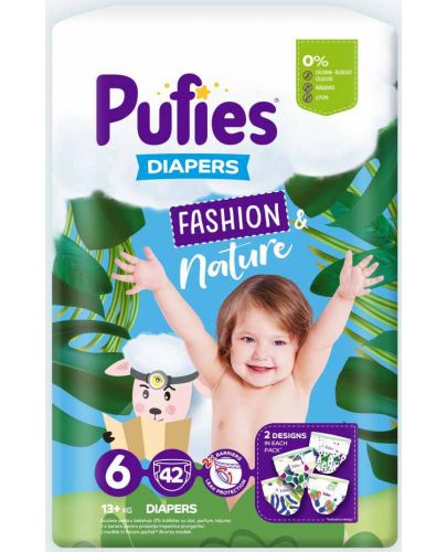 Бебешки пелени Pufies Fashion & Nature 6, 42 броя - 1