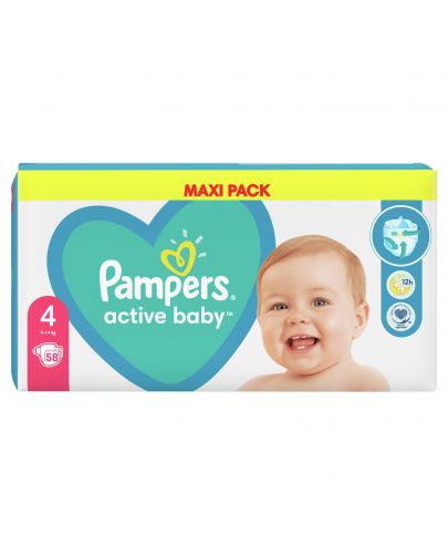 Бебешки пелени Pampers - Active Baby 4, 58 броя  - 3