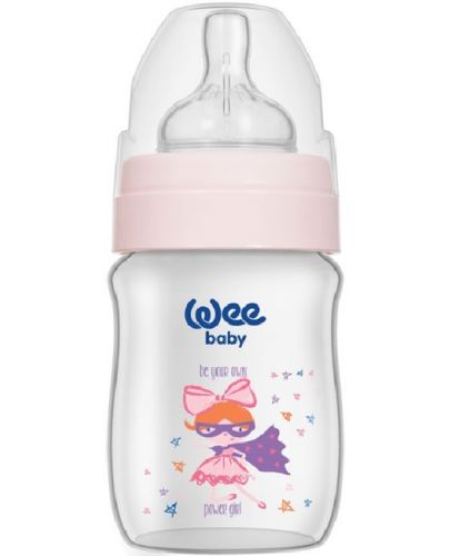 Бебешко шише Wee Baby Classic Plus, PP, 150 ml, розово с момиче - 1