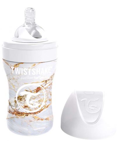 Бебешко шише Twistshake - Мраморно бяло, неръждаема стомана, 260 ml - 1