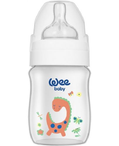 Бебешко шише Wee Baby Classic Plus, 150 ml, бял с динозавър - 1