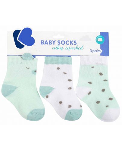 Бебешки чорапи с 3D уши Kikka Boo - Bear with me, 6-12 месеца, 3 чифта, Mint - 1