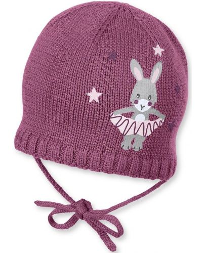 Бебешка плетена шапка Sterntaler - Със зайче, 39 cm, 3-4 месеца, тъмнорозова - 1