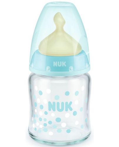 Стъклено шише Nuk First Choice - Синьо, каучук, 120 ml - 1