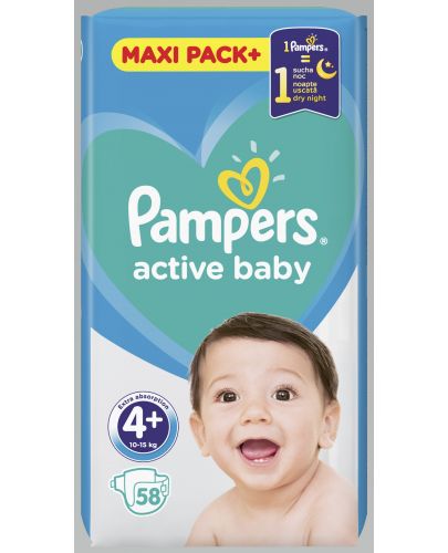 Бебешки пелени Pampers - Active Baby 4+, 58 броя  - 1