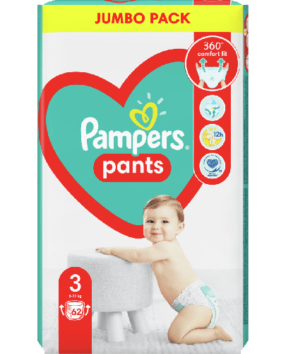 Бебешки пелени гащи Pampers 3, 62 броя - 1