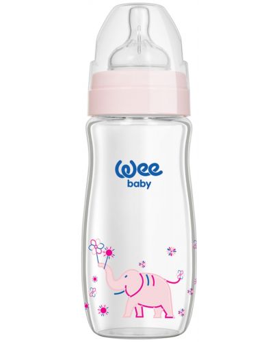 Бебешко шише от топлоустойчиво стъкло Wee Baby Classic Plus, 280 ml, розово - 1
