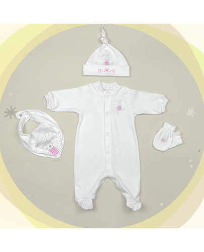 Бебешки комплект For Babies - Зайче, 4 части, 0-1 месеца - 1