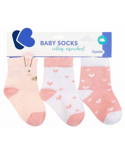 Бебешки чорапи с 3D уши Kikka Boo - Rabbits in Love, 0-6 месеца, 3 чифта   - 1