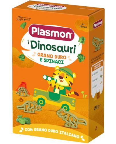 Бебешка паста Plasmon - Динозаври със спанак, 12+м, 250 g - 1