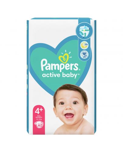 Бебешки пелени Pampers - Active Baby 4, 62 броя  - 1
