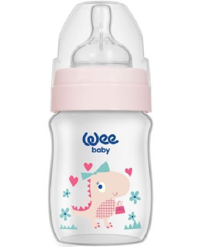 Бебешко шише Wee Baby Classic Plus, PP, 150 ml, розово с динозавър - 1