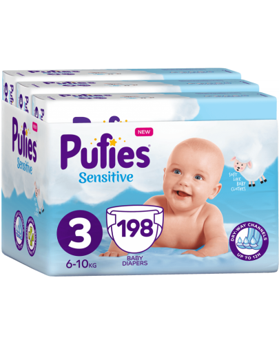 Бебешки пелени Pufies Sensitive 3, 198 броя - 1