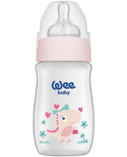 Бебешко шише с широко гърло Wee Baby Classic Plus, PP, 250 ml., бял динозавър - 1