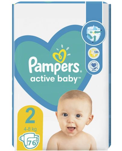 Бебешки пелени Pampers - Active Baby 2, 76 броя - 1