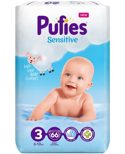 Бебешки пелени Pufies Sensitive 3, 66 броя - 1