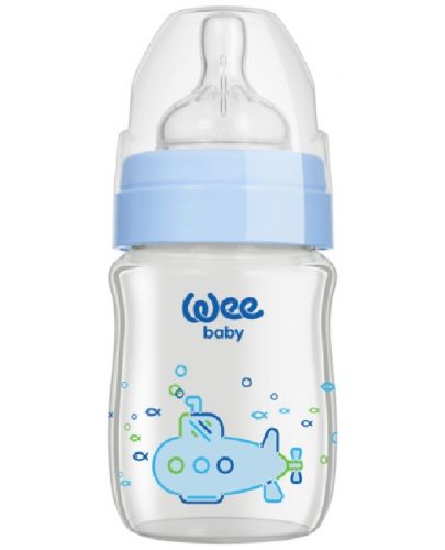 Бебешко шише от топлоустойчиво стъкло Wee Baby Classic Plus, 120 ml, синьо - 1