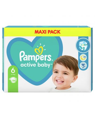 Бебешки пелени Pampers - Active Baby 6, XL, 44 броя  - 2