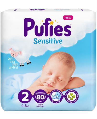 Бебешки пелени Pufies Sensitive 2, 80 броя - 1