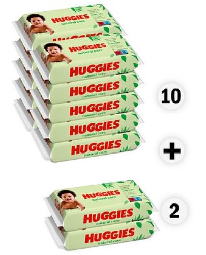 Бебешки мокри кърпички Huggies - Natural Care, 12 x 56 броя - 1