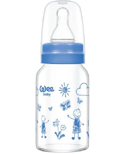 Бебешко шише от топлоустойчиво стъкло Wee Baby Classic, 120 ml, синьо - 1