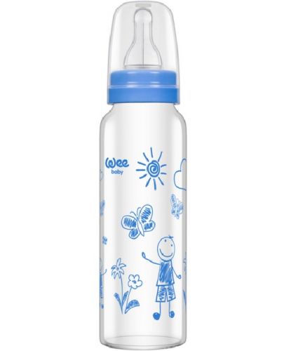 Бебешко шише от топлоустойчиво стъкло Wee Baby Classic, 180 ml, синьо - 1