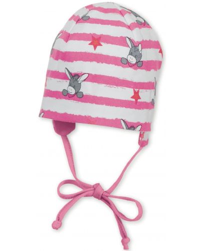 Бебешка шапка с UV 50+ защита Sterntaler - На магаренца, 43 cm, 5-6 месеца, розово-бяла - 1