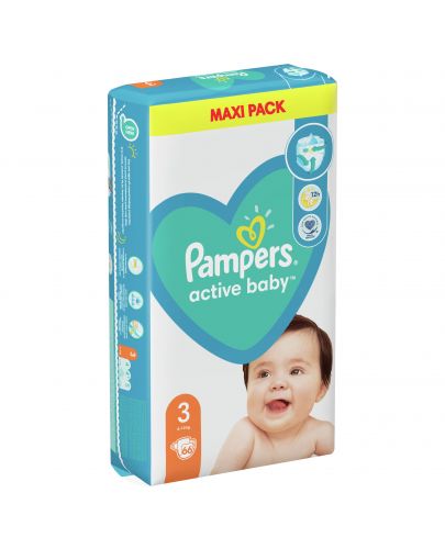 Бебешки пелени Pampers - Active Baby 3, 66 броя  - 4
