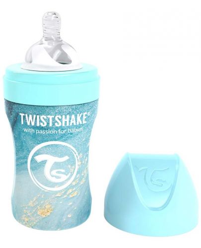 Бебешко шише Twistshake - Мраморно синьо, неръждаема стомана, 260 ml - 1